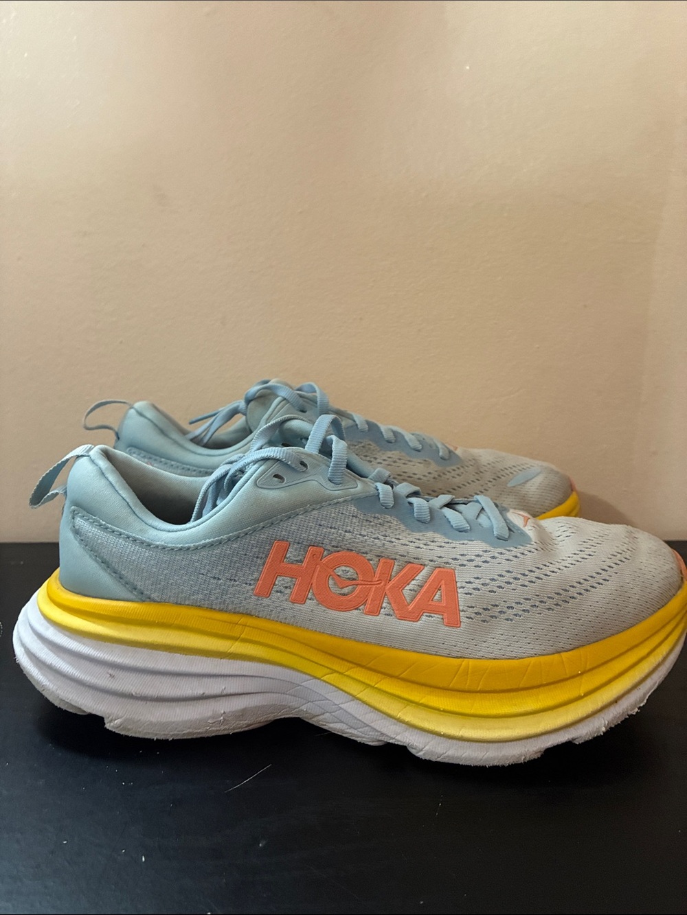 Hoka Women's Light Blue Coral Logo Athletic Shoes